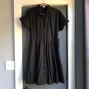 Black Short Sleeve Shirtdress, LL Bean, 6, cotton